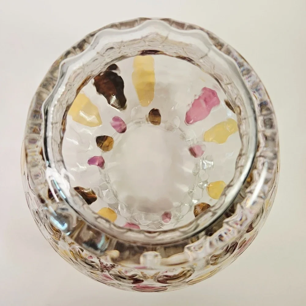 Unbranded‎ Home Clear Pink Gold Metallic Polka Dot Glass Thumbprint Vase Medium